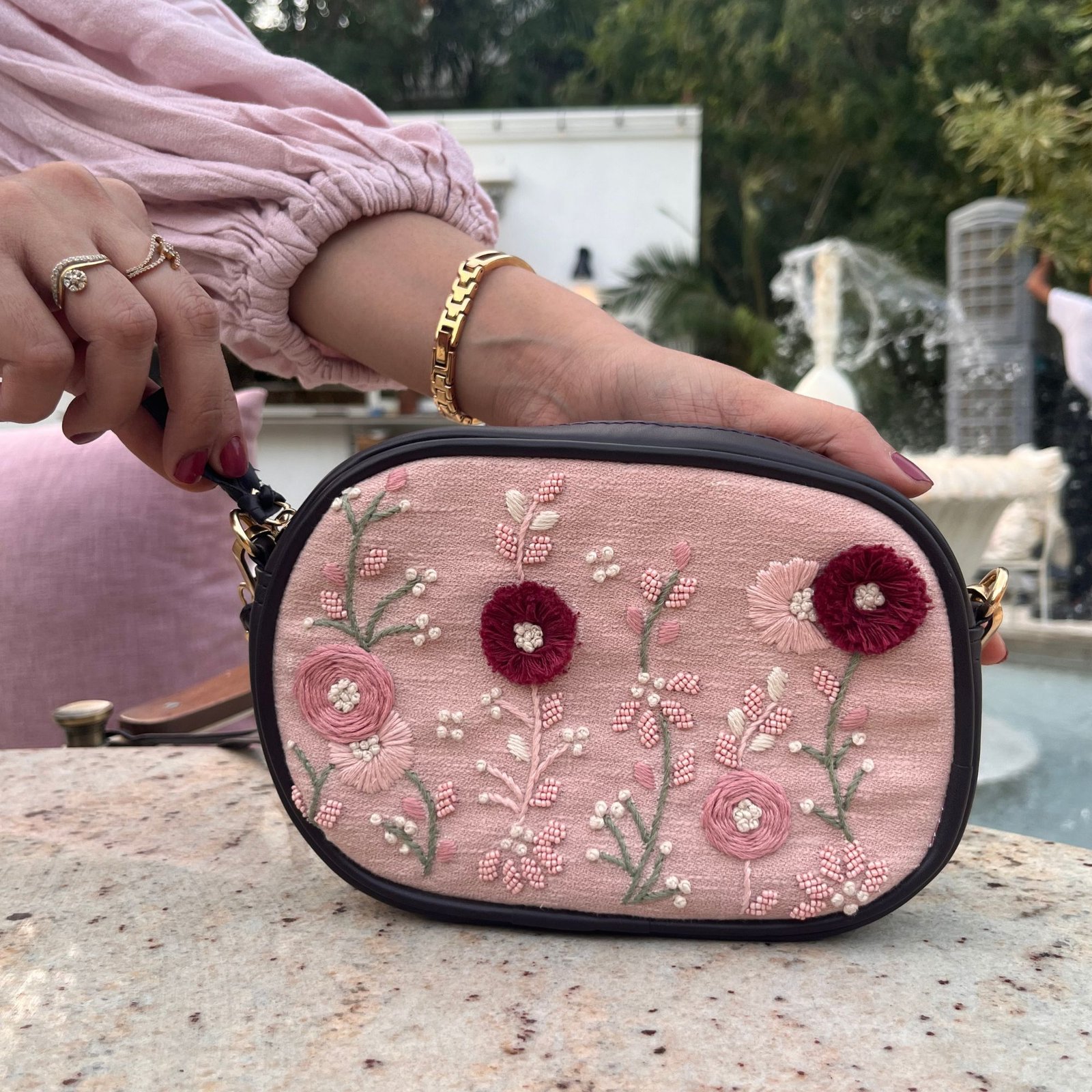 Blush embroidered fanny bag for casual everyday use